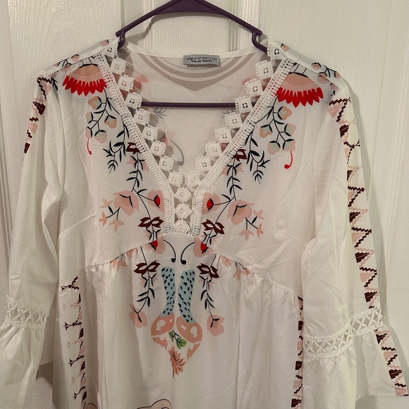 Abela Story + Co White Lace Trim V Neck Mini Dress - Picture 1 of 3